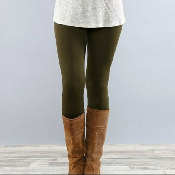Pants - OLIVE FLEECE LINED LEGGINGS